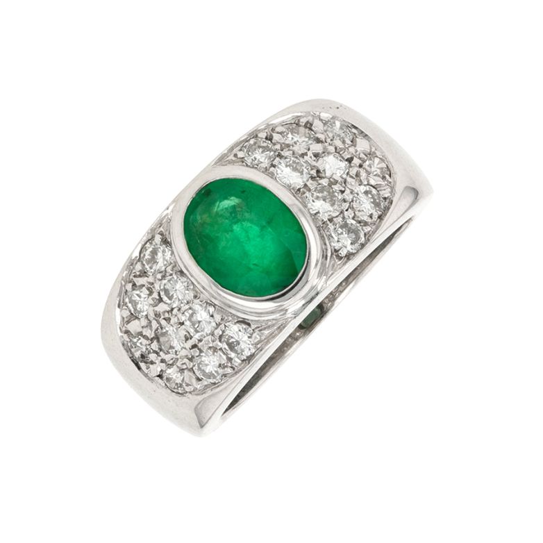 Bague émeraude 0.60 carat et diamants 0.36 carat or blanc 6.75g Comme neuf -  reconditionné disponible sur Gemme Les Bijoux